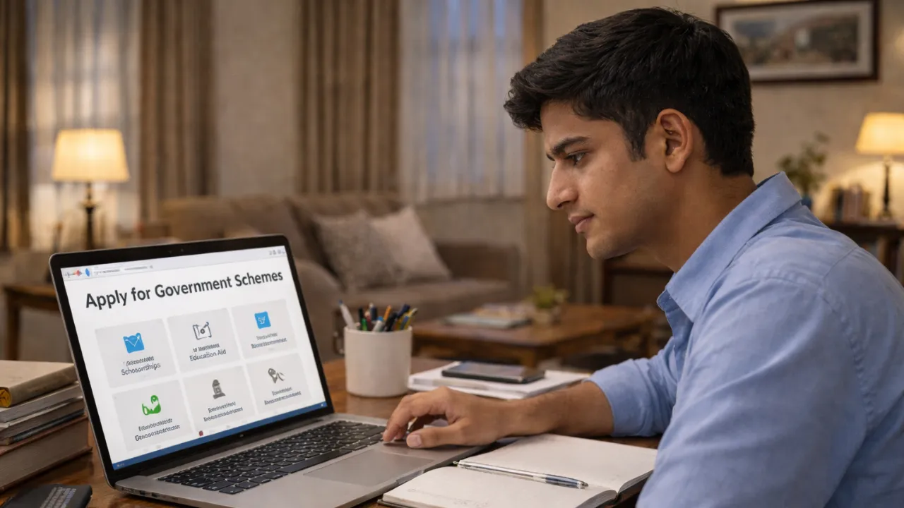 student applying online government schemes for students in himachal pradesh using laptop